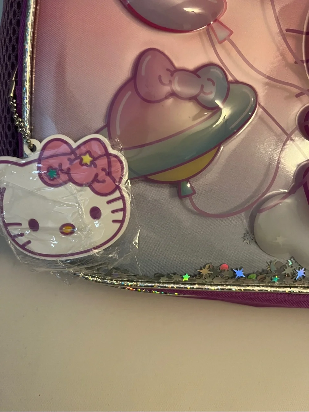 Hello Kitty Pink Purple Glitter Kids Backpack with Pastel Stars